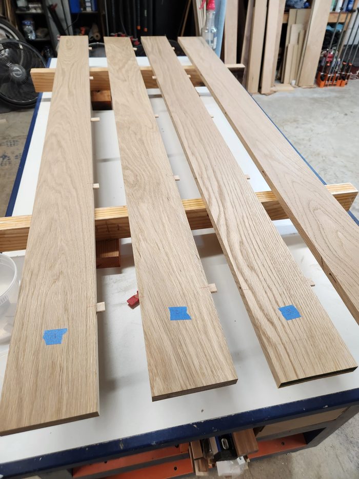 Boards clamped and prepped for glue-up